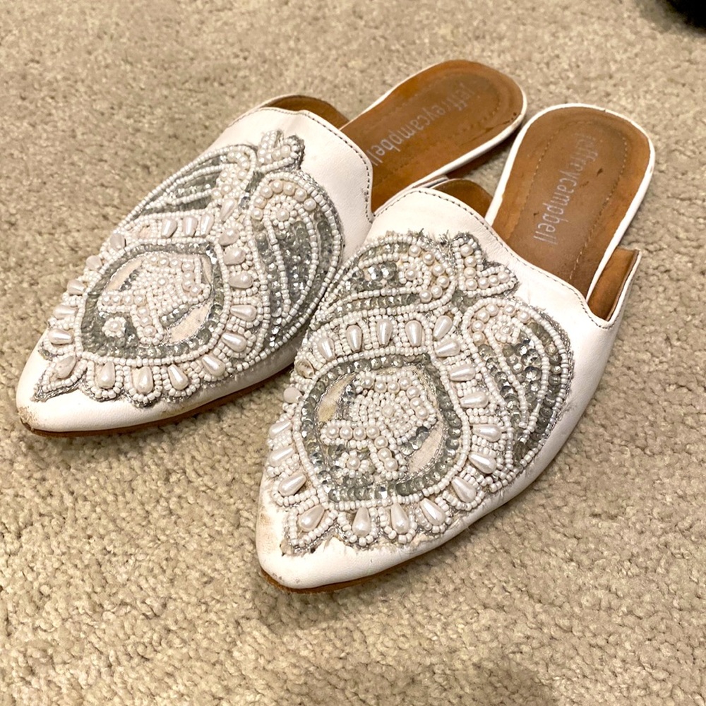 Jeffrey Campbell Varada Sequin Beaded White Flats size 7.5